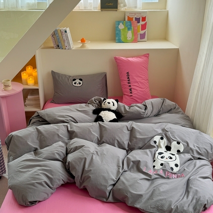 91家纺网 家纺一手货源 找家纺 （总）柚子YOUTH 2024新款全棉水洗棉撞色刺绣四件套