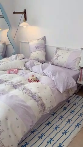 91家纺网 家纺一手货源 找家纺 2024新款13070跑量款全棉四件套--小清新系列 梦境樱桃兔 紫