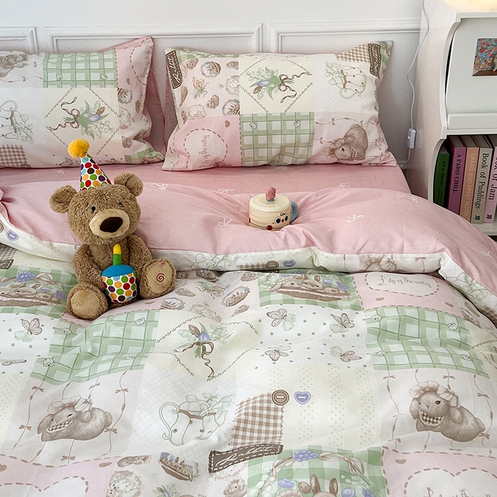 91家纺网 家纺一手货源 找家纺 2024新款13070跑量款全棉四件套--洛丽塔系列 星愿小兔