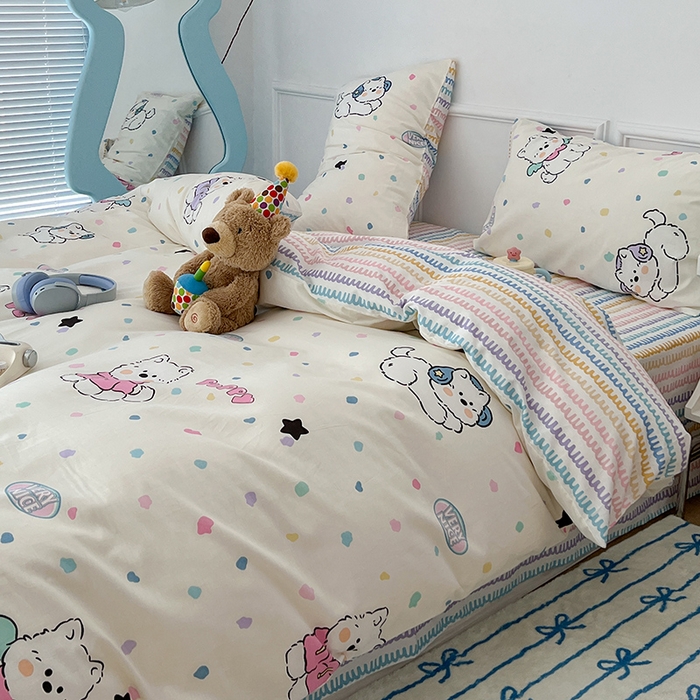 91家纺网 家纺一手货源 找家纺 2024新款13070跑量款全棉四件套--卡通系列 可爱萌萌狗