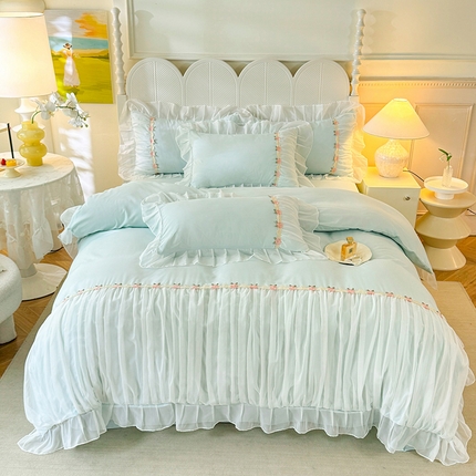 91家纺网 家纺一手货源 找家纺 （总）逸尚阁 2024新款水洗磨毛蕾丝拼接四件套--维密天使系列