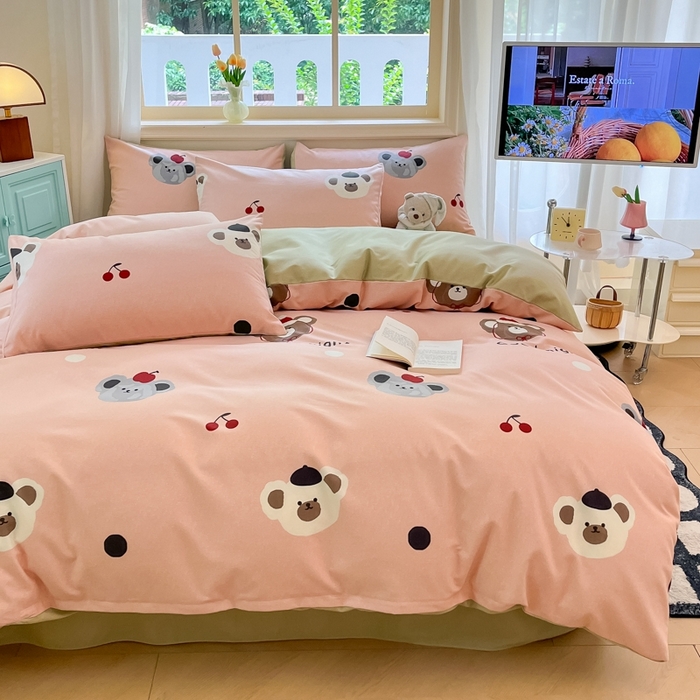 91家纺网 家纺一手货源 找家纺 莱米家纺 2024新款全棉加厚磨毛印花四件套 节日熊