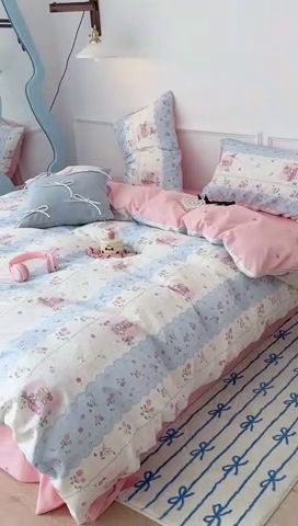 91家纺网 家纺一手货源 找家纺 2024新款13070跑量款全棉四件套--小清新系列 春日花花兔