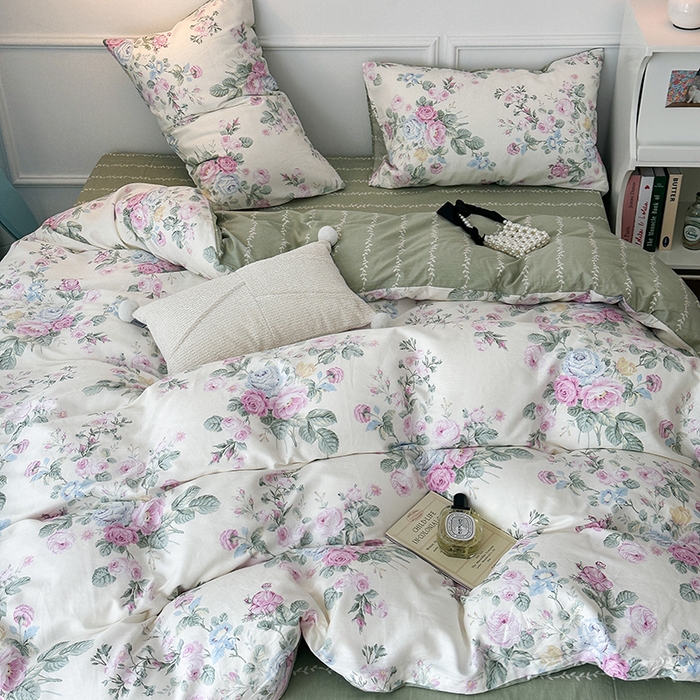 91家纺网 家纺一手货源 找家纺 2024新款13070跑量款全棉四件套--花卉系列 栀夏海棠