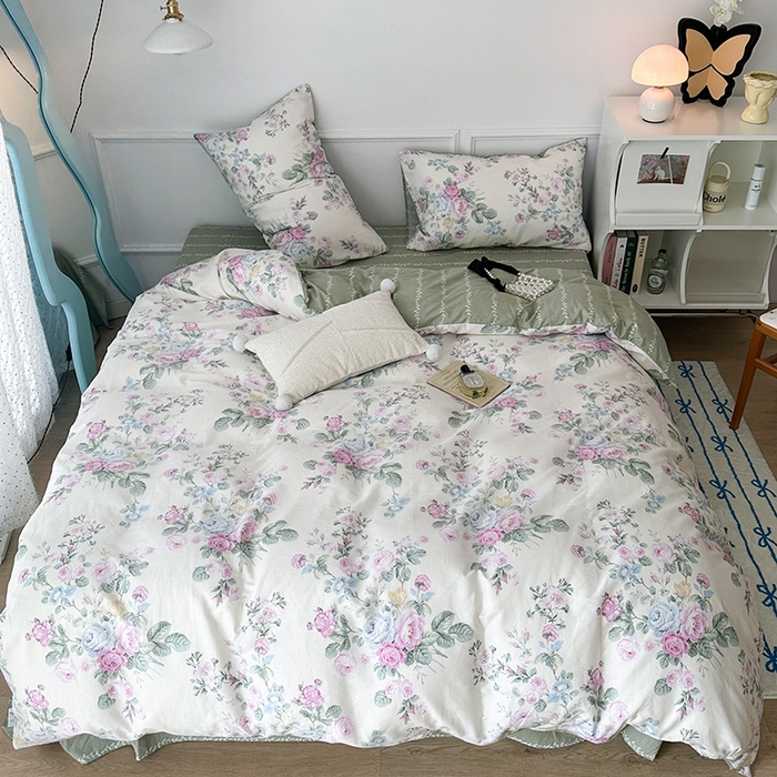 91家纺网 家纺一手货源 找家纺 2024新款13070跑量款全棉四件套--花卉系列 栀夏海棠