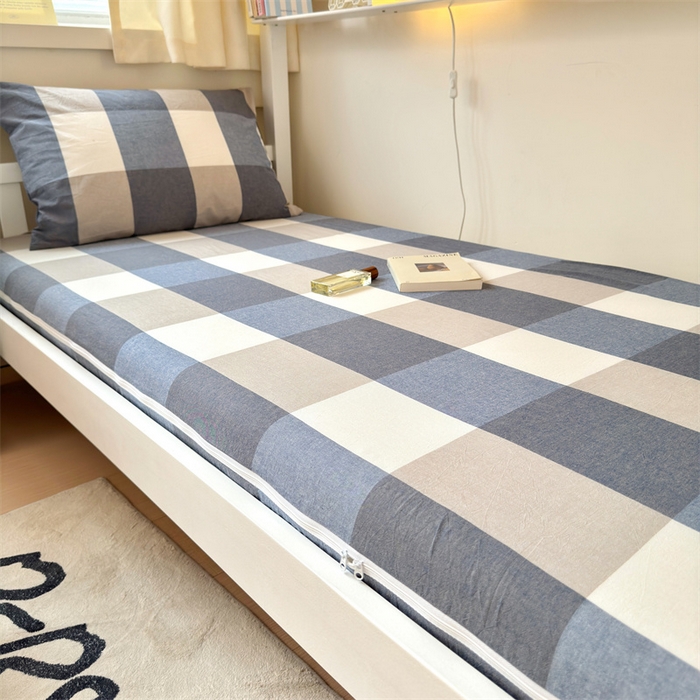 91家纺网 家纺一手货源 找家纺 北欧良品 2024新款学生季A类全棉水洗棉单品床套床垫套 蓝白大格