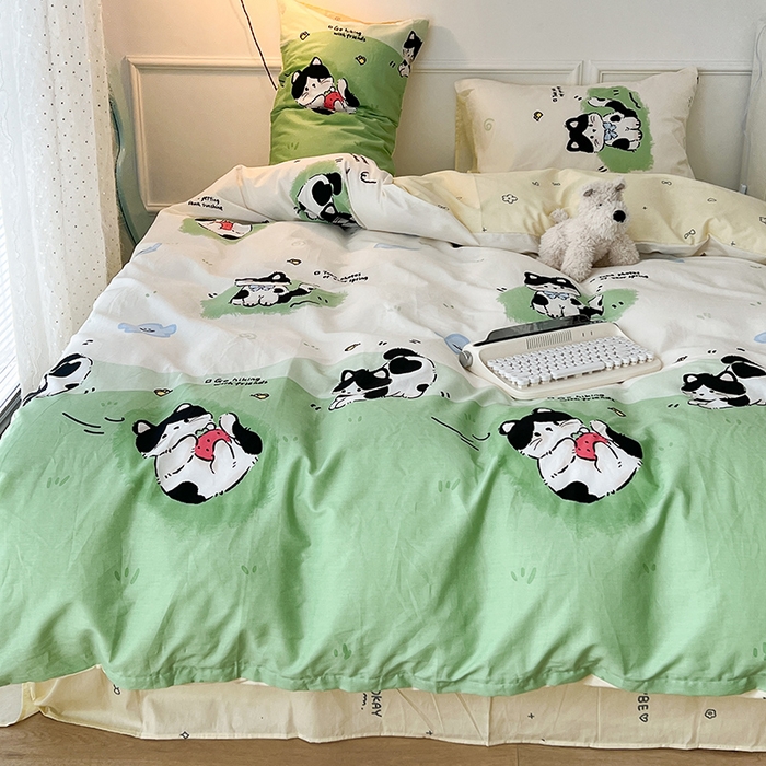 91家纺网 家纺一手货源 找家纺 2024新款13070跑量款全棉四件套--卡通系列 萌趣小猫