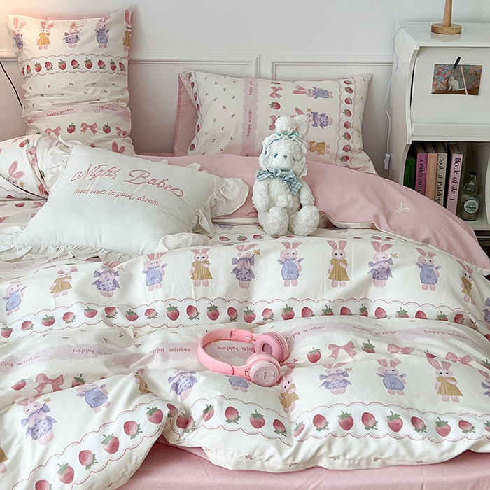 91家纺网 家纺一手货源 找家纺 2024新款13070跑量款全棉四件套--洛丽塔系列 魔法仙女兔