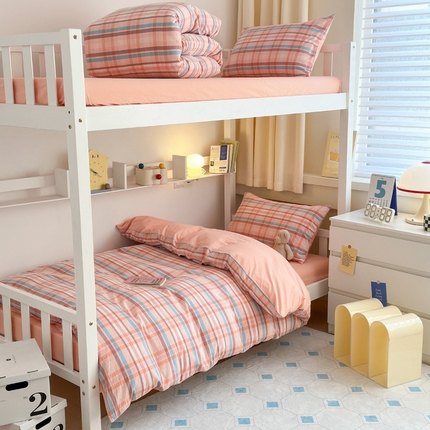 91家纺网 家纺一手货源 找家纺 （总）2024新款纯棉全棉A类色织水洗棉学生宿舍三件套四件套上下铺学生床套床垫套保护套