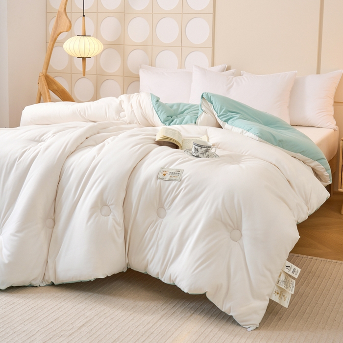 91家纺网 家纺一手货源 找家纺 梦恬佳 2024新款A类原棉亲肤棉大豆被夏被春秋被冬被 典雅白+薄荷绿