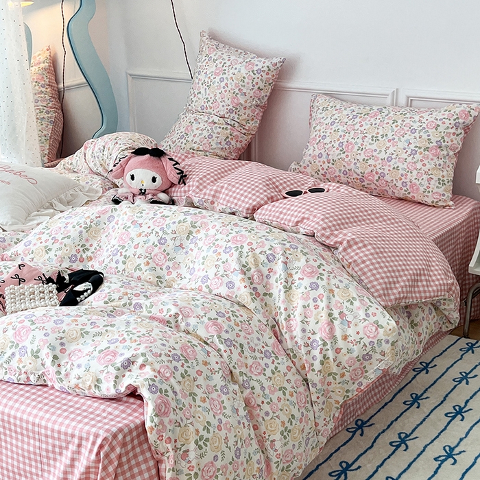 91家纺网 家纺一手货源 找家纺 2024新款13070跑量款全棉四件套--小清新系列 秘境花园兔
