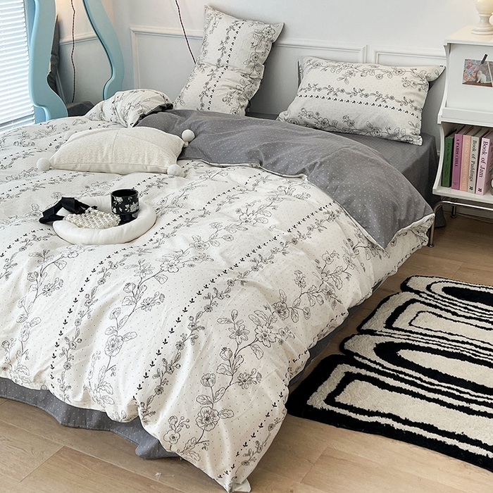 91家纺网 家纺一手货源 找家纺 2024新款13070跑量款全棉四件套--花卉系列 木槿花语