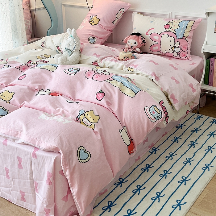 91家纺网 家纺一手货源 找家纺 2024新款13070跑量款全棉四件套--卡通系列 蛋糕樱桃兔