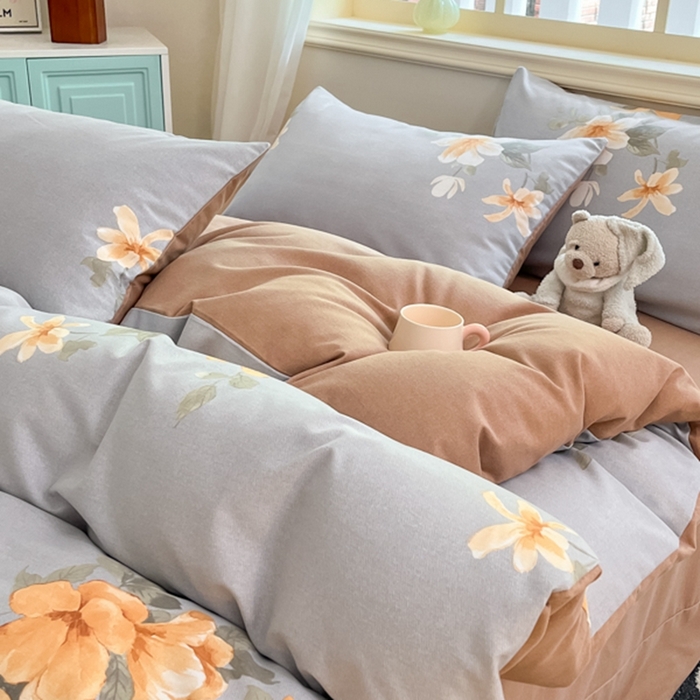 91家纺网 家纺一手货源 找家纺 莱米家纺 2024新款全棉加厚磨毛印花四件套 茉彩