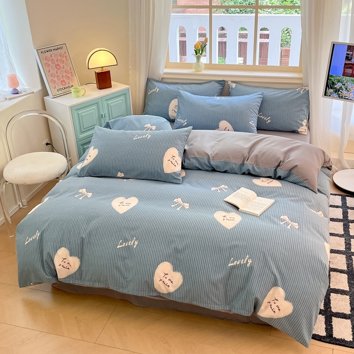 91家纺网 家纺一手货源 找家纺 莱米家纺 2024新款全棉加厚磨毛印花四件套 少女日记