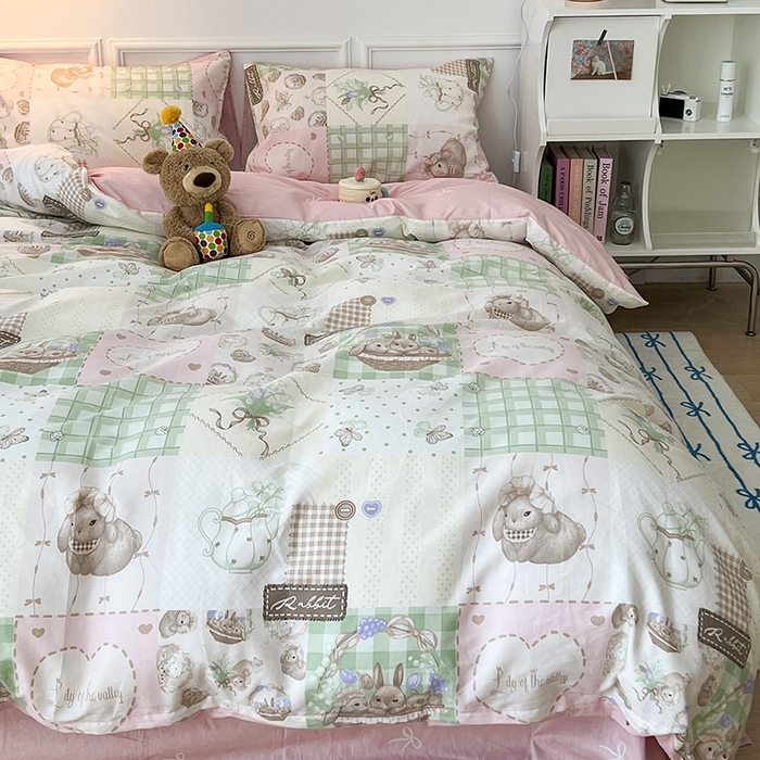 91家纺网 家纺一手货源 找家纺 2024新款13070跑量款全棉四件套--洛丽塔系列 星愿小兔