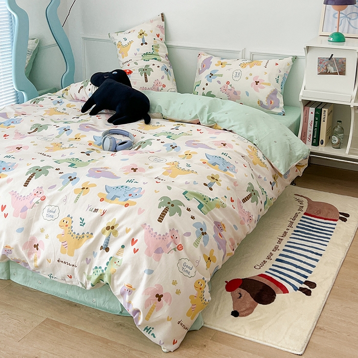 91家纺网 家纺一手货源 找家纺 2024新款13070跑量款全棉四件套--卡通系列 趣味恐龙