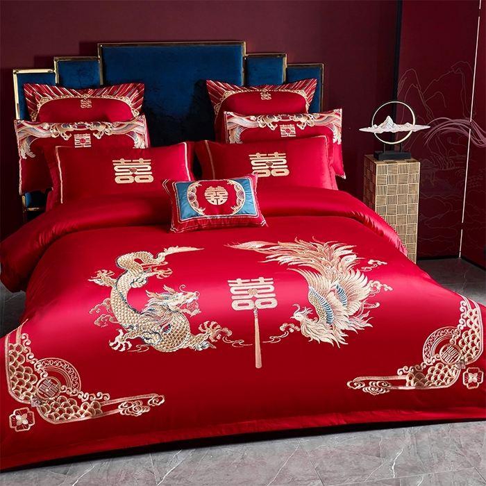 91家纺网 家纺一手货源 找家纺 用心 2024新款双面长绒棉婚庆四件套 福瑞呈祥（新）