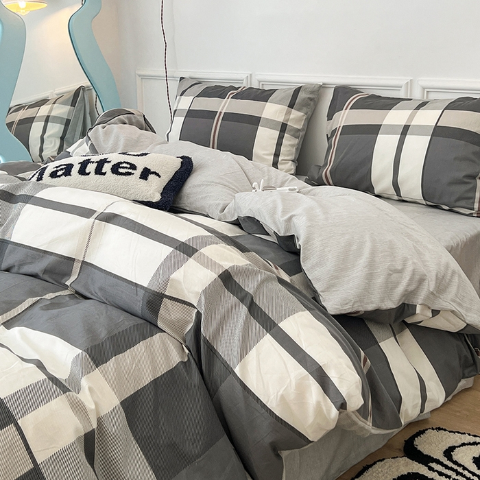91家纺网 家纺一手货源 找家纺 2024新款13070跑量款全棉四件套--北欧系列 挪威灰格