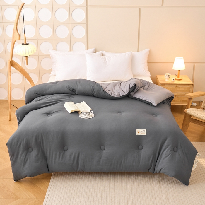 91家纺网 家纺一手货源 找家纺 梦恬佳 2024新款A类原棉亲肤棉大豆被夏被春秋被冬被 深灰+浅灰