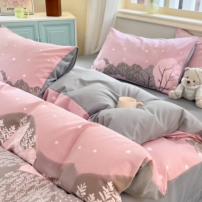 91家纺网 家纺一手货源 找家纺 莱米家纺 2024新款全棉加厚磨毛印花四件套 梦幻森林