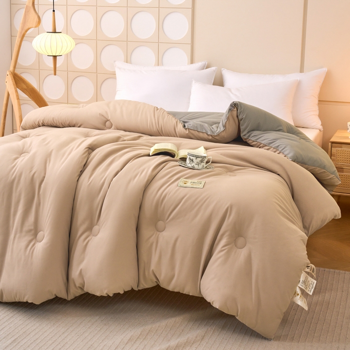 91家纺网 家纺一手货源 找家纺 梦恬佳 2024新款A类原棉亲肤棉大豆被夏被春秋被冬被 卡其+深灰