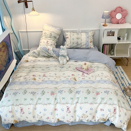 2024新款13070跑量款全棉四件套--小清新系列 蓝莓小兔