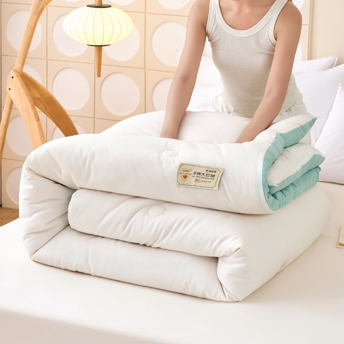 91家纺网 家纺一手货源 找家纺 梦恬佳 2024新款A类原棉亲肤棉大豆被夏被春秋被冬被 典雅白+薄荷绿