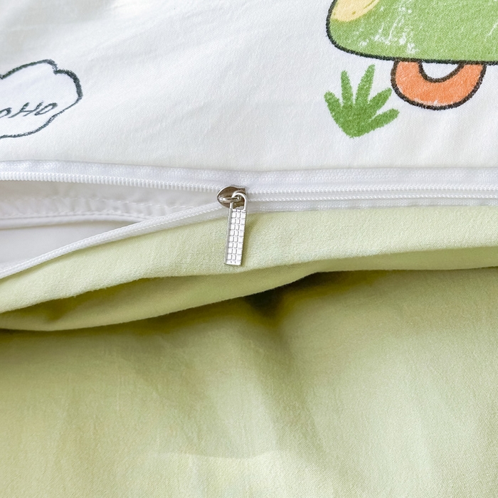 91家纺网 家纺一手货源 找家纺 2024新款水洗棉小清新印花学生三件套（床笠床套款） 恐龙乐园