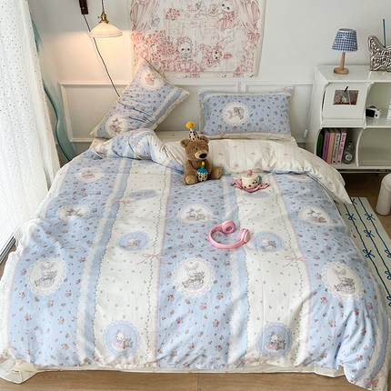 2024新款13070跑量款全棉四件套--洛丽塔系列 甜美蓝色小兔