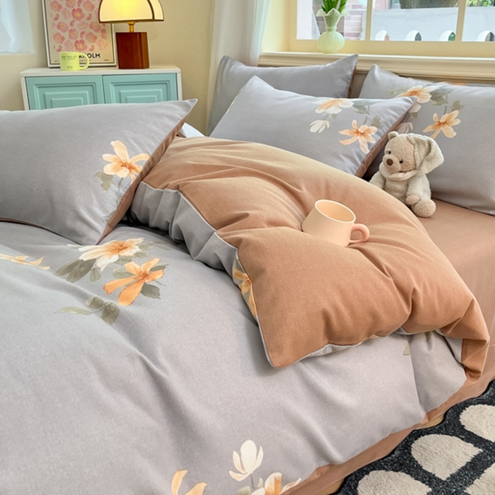 91家纺网 家纺一手货源 找家纺 莱米家纺 2024新款全棉加厚磨毛印花四件套 茉彩