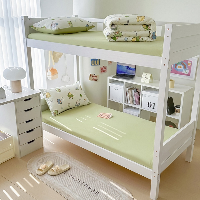 91家纺网 家纺一手货源 找家纺 2024新款水洗棉小清新印花学生三件套（床笠床套款） 恐龙乐园