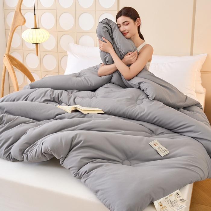 91家纺网 家纺一手货源 找家纺 梦恬佳 2024新款A类原棉亲肤棉大豆被夏被春秋被冬被 浅灰