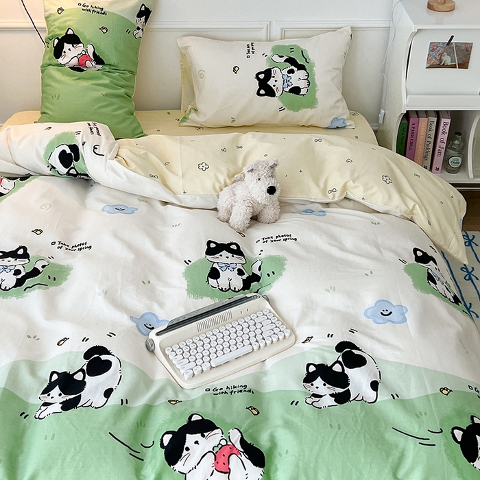 91家纺网 家纺一手货源 找家纺 2024新款13070跑量款全棉四件套--卡通系列 萌趣小猫