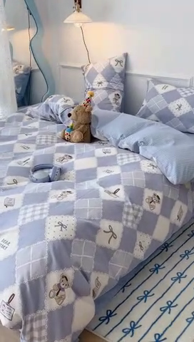 91家纺网 家纺一手货源 找家纺 2024新款13070跑量款全棉四件套--卡通系列 菱格学院熊