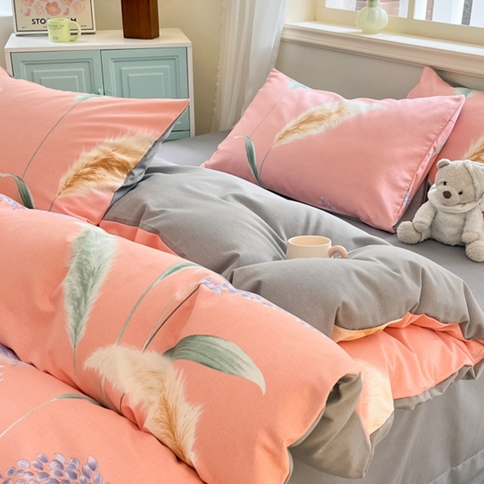 91家纺网 家纺一手货源 找家纺 莱米家纺 2024新款全棉加厚磨毛印花四件套 花穗