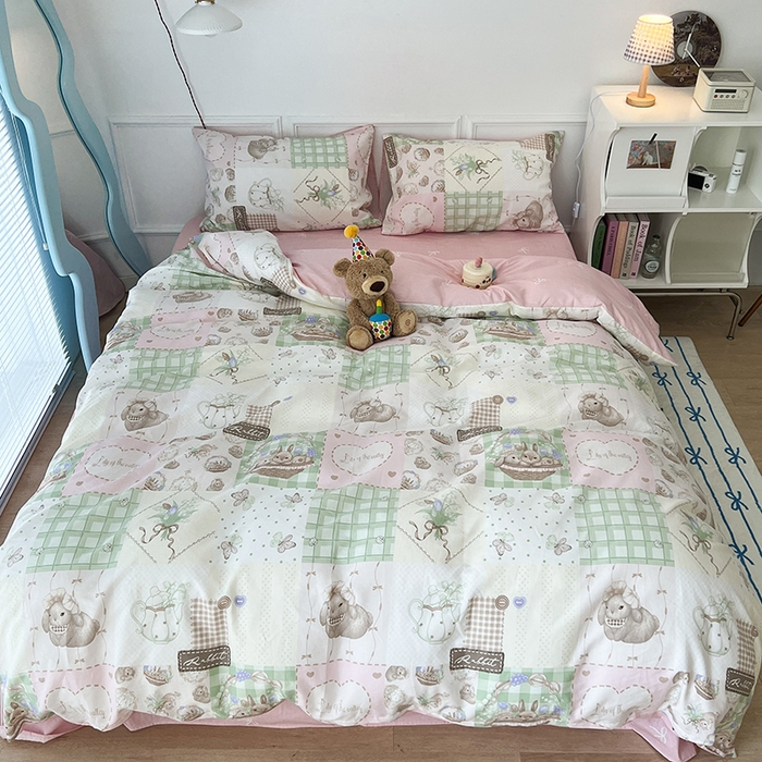 91家纺网 家纺一手货源 找家纺 2024新款13070跑量款全棉四件套--洛丽塔系列 星愿小兔