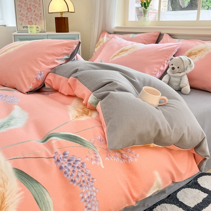 91家纺网 家纺一手货源 找家纺 莱米家纺 2024新款全棉加厚磨毛印花四件套 花穗