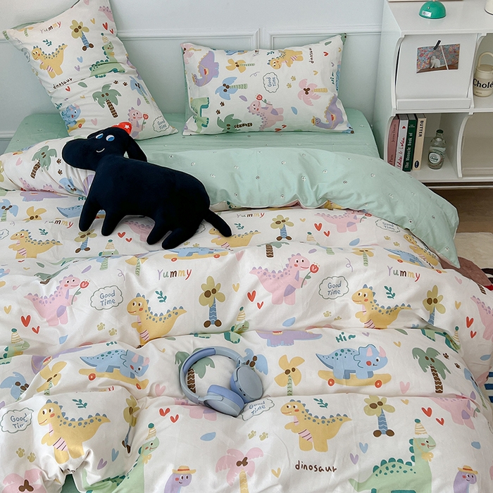 91家纺网 家纺一手货源 找家纺 2024新款13070跑量款全棉四件套--卡通系列 趣味恐龙