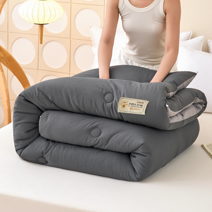 91家纺网 家纺一手货源 找家纺 梦恬佳 2024新款A类原棉亲肤棉大豆被夏被春秋被冬被 深灰+浅灰