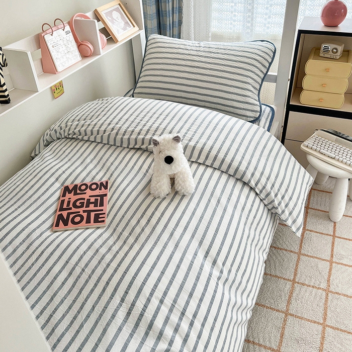 91家纺网 家纺一手货源 找家纺 沐纯家居 2024新款开学季（A类全棉水洗棉，棉加绒）床盖三件套  青柠蓝