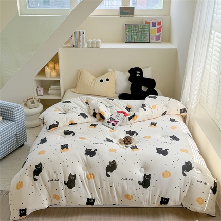 91家纺网 家纺一手货源 找家纺 暖生活 2024新款婴儿级牛奶针织棉大豆四季被冬被春秋被被子被芯 南瓜猫