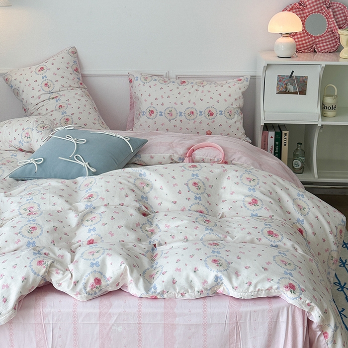 91家纺网 家纺一手货源 找家纺 2024新款13070跑量款全棉四件套--花卉系列 圈圈碎花玫瑰