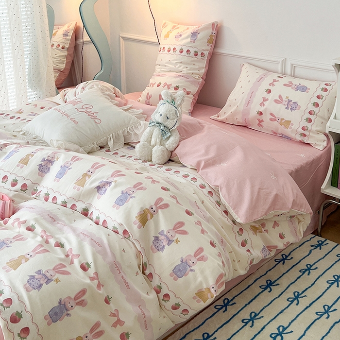 91家纺网 家纺一手货源 找家纺 2024新款13070跑量款全棉四件套--洛丽塔系列 魔法仙女兔