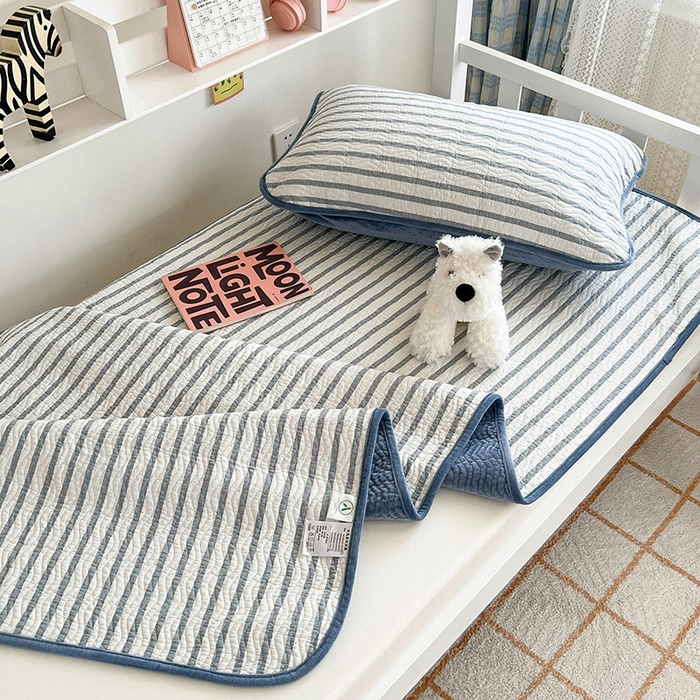 91家纺网 家纺一手货源 找家纺 沐纯家居 2024新款开学季（A类全棉水洗棉，棉加绒）床盖三件套  青柠蓝