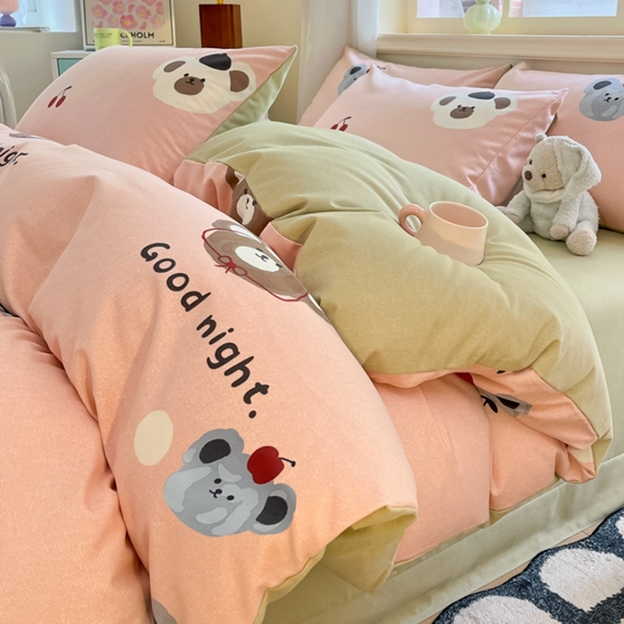 91家纺网 家纺一手货源 找家纺 莱米家纺 2024新款全棉加厚磨毛印花四件套 节日熊