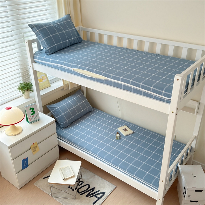 91家纺网 家纺一手货源 找家纺 北欧良品 2024新款学生季A类全棉水洗棉单品床套床垫套 海蓝大格