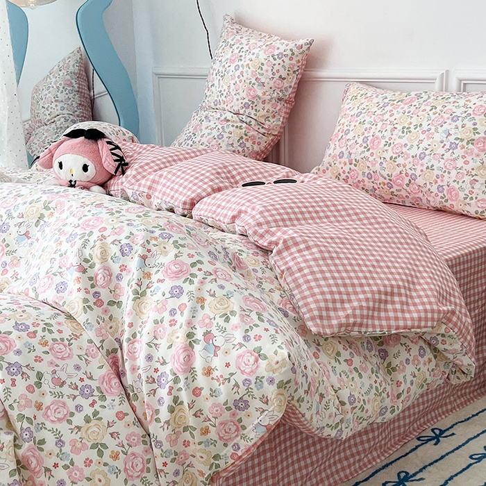 91家纺网 家纺一手货源 找家纺 2024新款13070跑量款全棉四件套--小清新系列 秘境花园兔