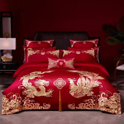 用心 2024新款双面长绒棉婚庆四件套 龙凤华章