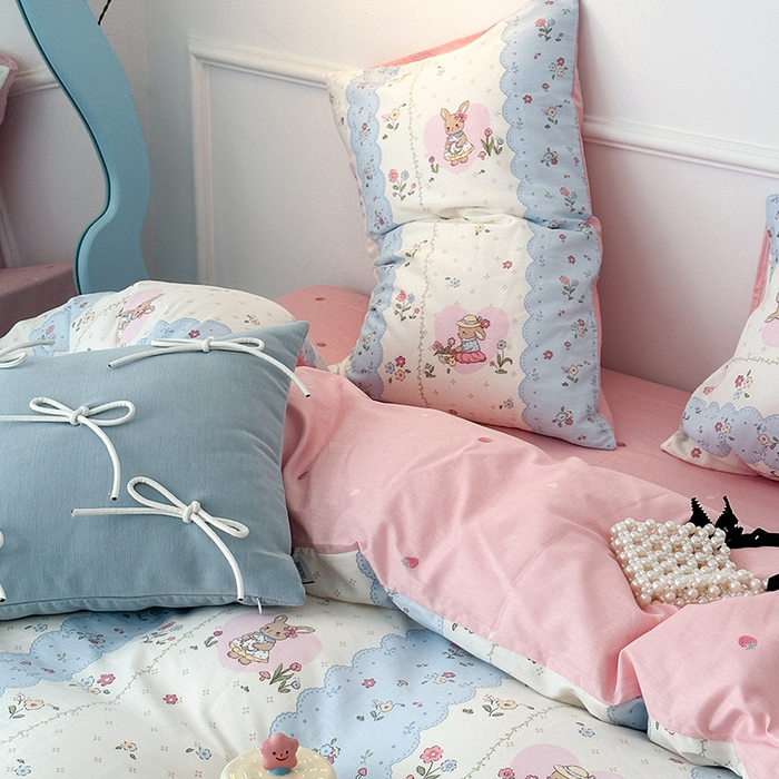 91家纺网 家纺一手货源 找家纺 2024新款13070跑量款全棉四件套--小清新系列 春日花花兔